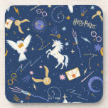 HARRY POTTER™ Summer Solstice Icon Pattern Beverage Coaster<br><div class="desc">Dive into a starry night of wizarding wonder with this enchanting magical icons pattern. Set against a deep midnight-blue background, this all-over print features a delightful mix of floating letters, golden snitches, wands, glasses, constellations, moons, lightning bolts, unicorns, and soaring owls. The celestial details and scattered sparkles create a dreamy,...</div>