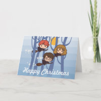 Harry, Ron, & Hermione Flying In Woods Christmas Holiday Card