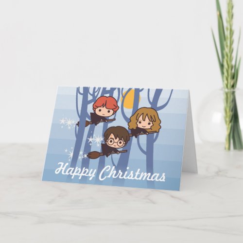 Harry Ron  Hermione Flying In Woods Christmas Holiday Card