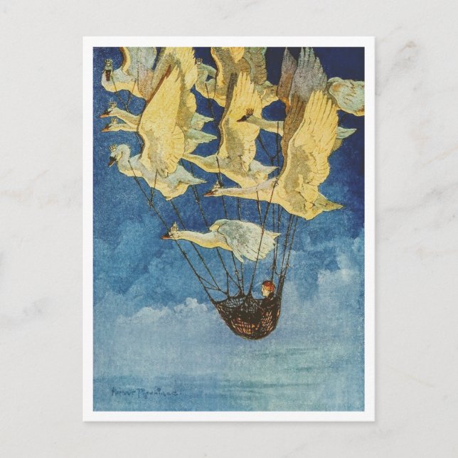 Harry Rountree Child Flying with Wild Swans Postcard (Front)