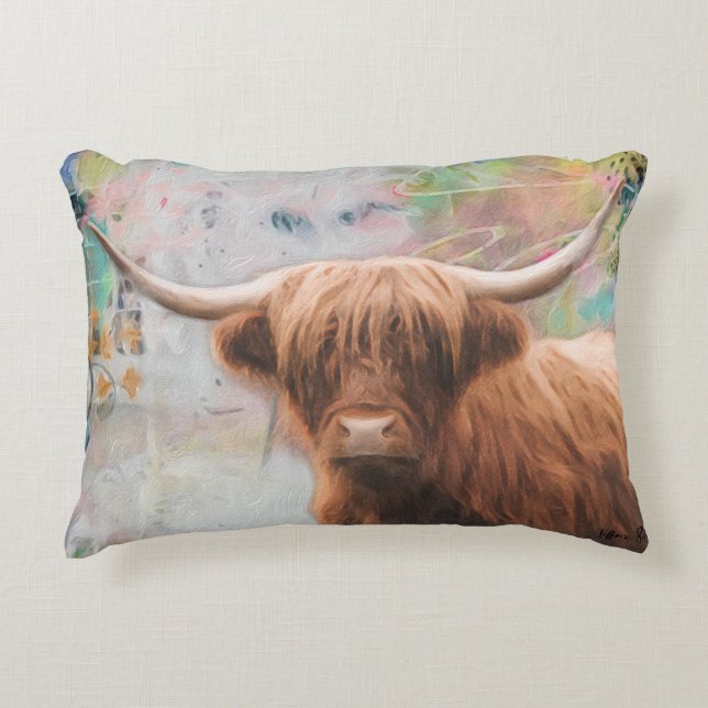 Harry the Highland Cuddling Cow Pillow (Front)