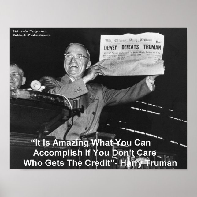Harry Truman Holding Newspaper “Dewey Loves Truman Poster (Front)