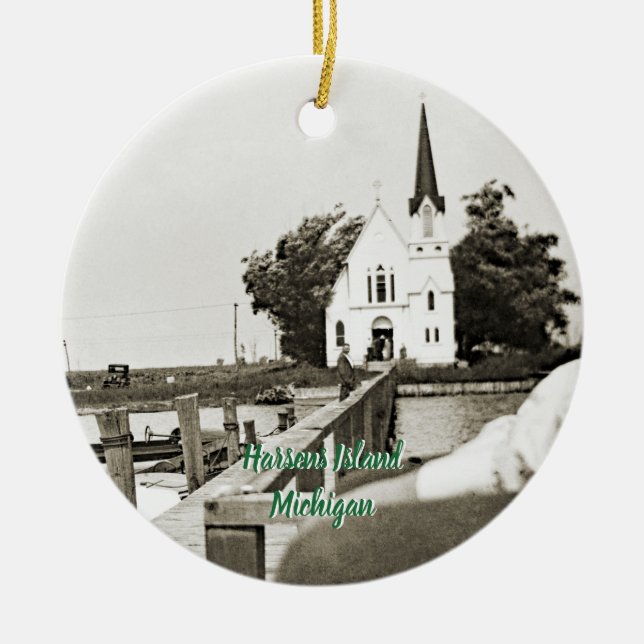 Harsens Island Michigan St Marks Church 1925 view Ceramic Ornament (Front)
