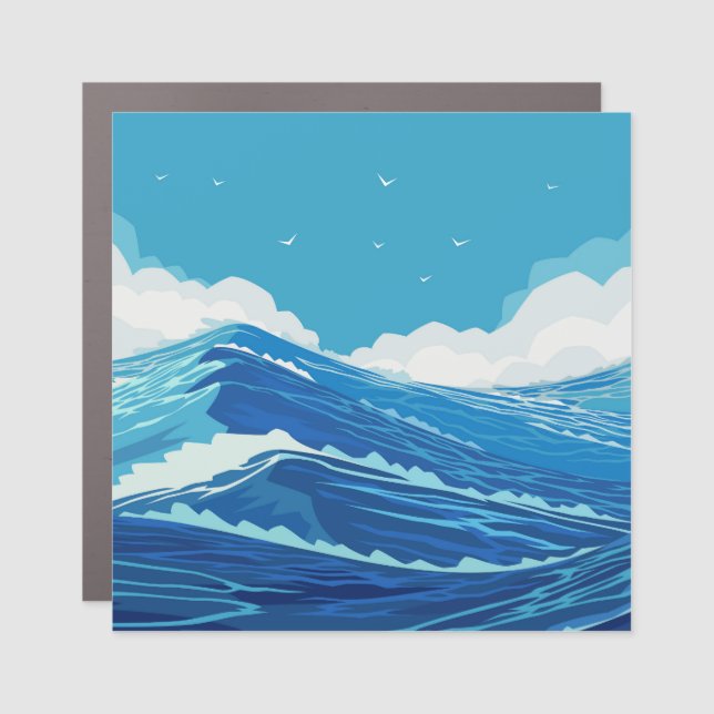 Harsh ocean, large sea waves drawing. car magnet (Front)
