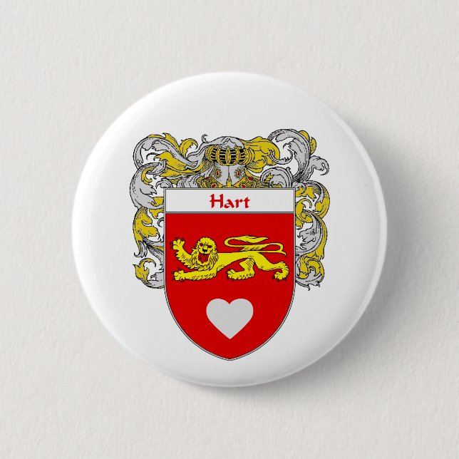 Hart Coat of Arms/Family Crest (Mantled) Pinback Button (Front)