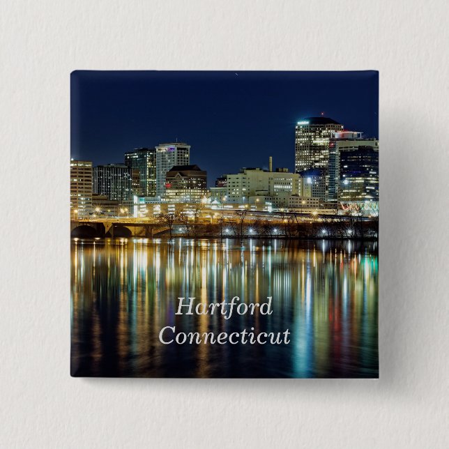 Hartford, Connecticut labeled cityscape photograph Button (Front)