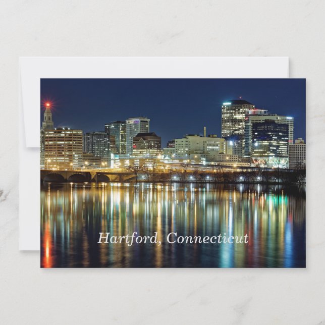 Hartford, Connecticut labeled cityscape photograph Holiday Card (Front)