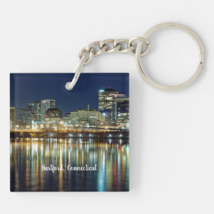 Hartford, Connecticut labeled cityscape photograph Keychain