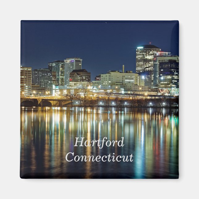 Hartford, Connecticut labeled cityscape photograph Magnet (Front)