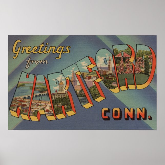 Hartford, Connecticut - Large Letter Scenes Poster (Front)