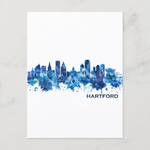 Hartford Connecticut Skyline Blue Invitation Postcard