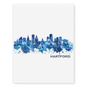 Hartford Connecticut Skyline Blue Temporary Tattoos
