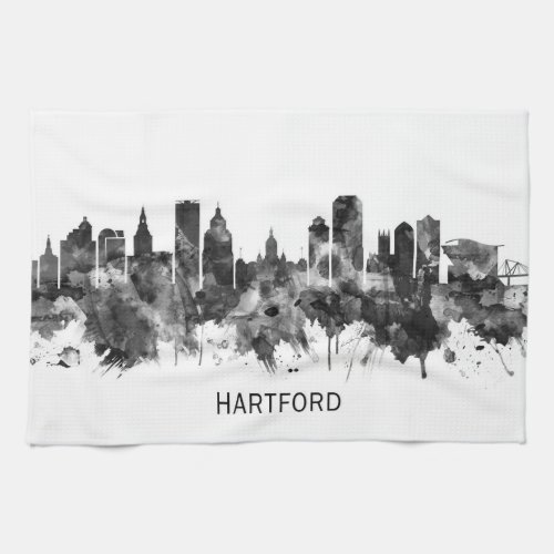 Hartford Connecticut Skyline BW Kitchen Towel