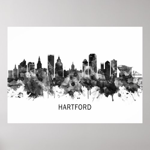 Hartford Connecticut Skyline BW Poster