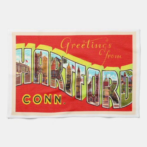 Hartford Connecticut Vintage Large Letter Postcard Kitchen Towel