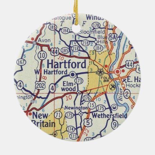 Hartford CT Vintage Map Ceramic Ornament