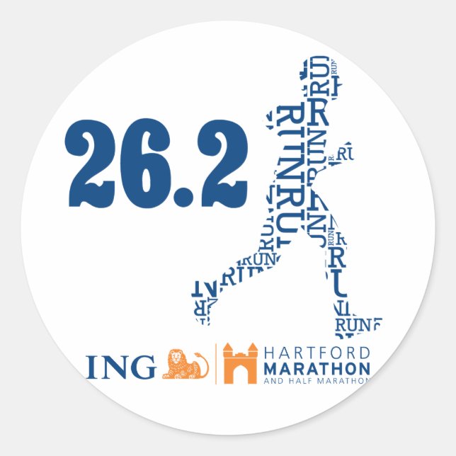 Hartford Marathon: 26.2 Classic Round Sticker (Front)