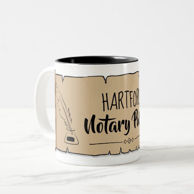 Hartford Notary Public Scroll Feather Quill Two-Tone Coffee Mug (Front Left)