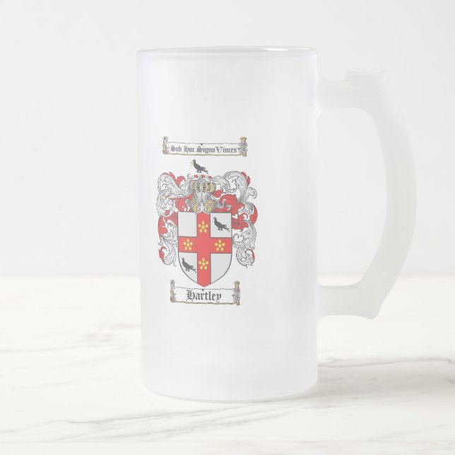HARTLEY FAMILY CREST -  HARTLEY COAT OF ARMS FROSTED GLASS BEER MUG (Right)