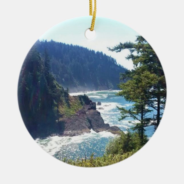Hart's Cove, Oregon Coast Ceramic Ornament (Front)