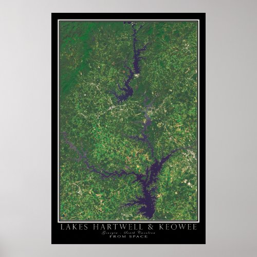 Hartwell  Keowee Lakes Georgia Satellite Map Poster