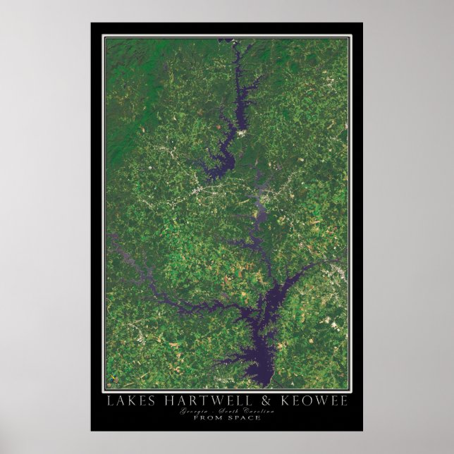 Hartwell & Keowee Lakes Georgia Satellite Map Poster (Front)