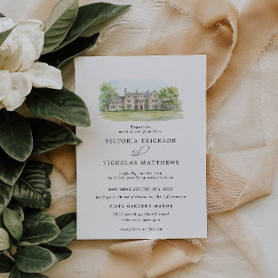 Hartwood Mansion Watercolor Manor Wedding Invitation