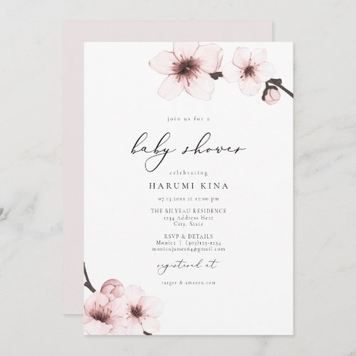 HARUMI Elegant Sakura Cherry Blossom Baby Shower Invitation