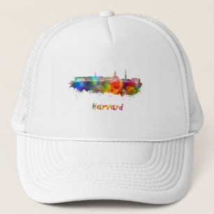 Harvard skyline in watercolor trucker hat