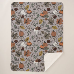 Harvest and Horns Cow Skull Taupe Sherpa Blanket