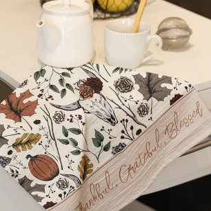 Harvest and Horns Thankful Grateful Blessed Cream Kitchen Towel
