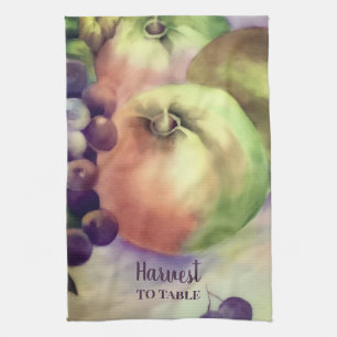 Harvest Apples & Grapes Tea Towel Orchard Fruit