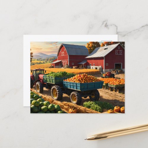 Harvest at farm postcard
