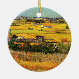 Harvest at La Crau, Montmajour by Vincent van Gogh Ceramic Ornament