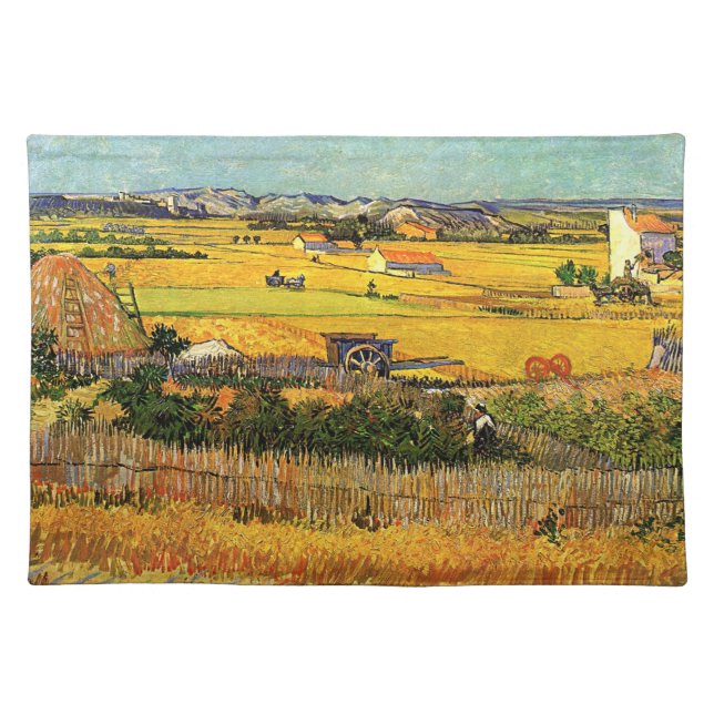 Harvest at La Crau, Montmajour by Vincent van Gogh Cloth Placemat (Front)