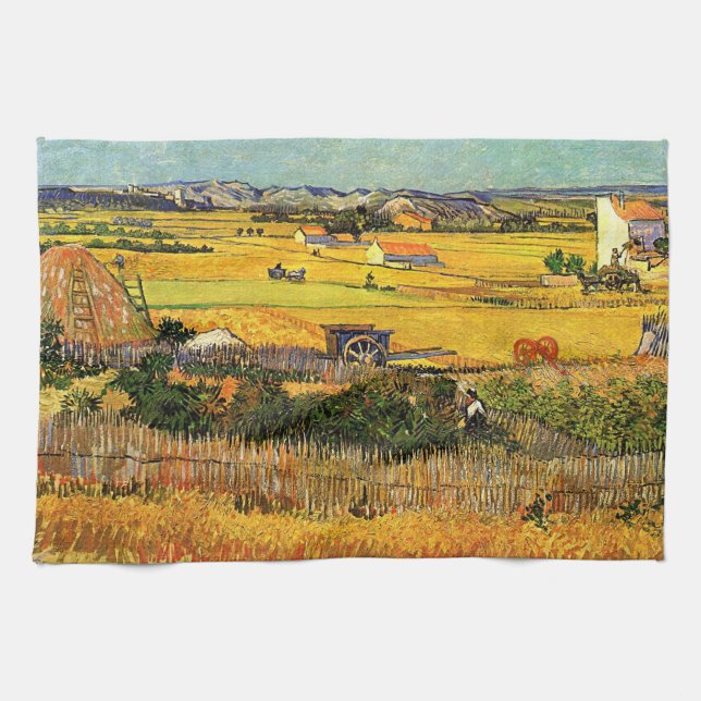 Harvest at La Crau, Montmajour by Vincent van Gogh Kitchen Towel (Horizontal)