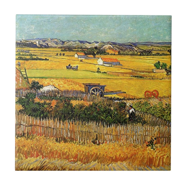 Harvest at La Crau, with Montmajour... Tile (Front)