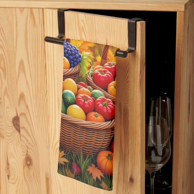 Harvest baskets, autumn orange, kitchen towel (Thirds Fold)