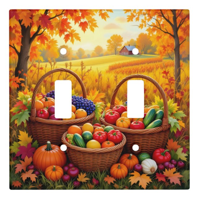 Harvest baskets, autumn orange, light switch cover (Front)