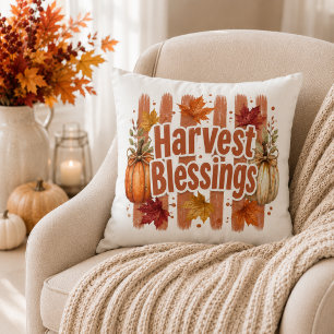 Harvest Blessings Fall Pumpkin Throw Pillow
