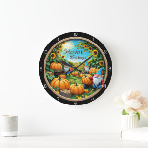 Harvest Blessings Gnomes Pumpkin Patch Large Clock