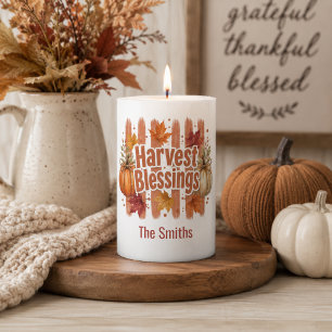 Harvest Blessings Thanksgiving Fall Pillar Candle
