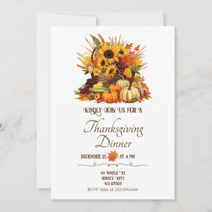 Harvest Bouquet&Fall Flowers Thanksgiving Dinner Invitation