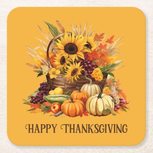 Harvest BouquetFall Flowers Yellow Thanksgiving Square Paper Coaster
