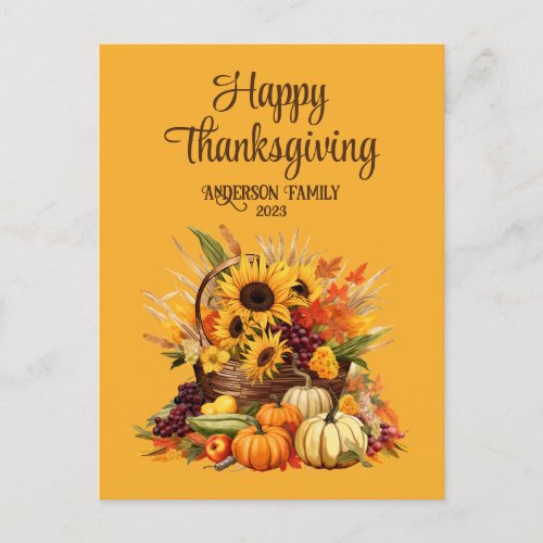 Harvest BouquetFlowers Happy Thanksgiving Yellow Postcard