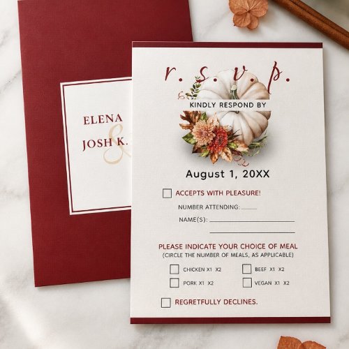 Harvest Chic White Pumpkin Wedding RSVP Card
