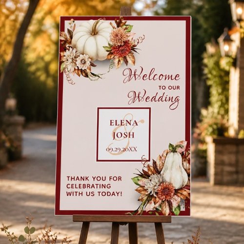 Harvest Chic White Pumpkin Wedding Welcome Foam Board