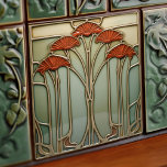 Harvest Crescendo Art Nouveau Ceramic Tile<br><div class="desc">This captivating ceramic tile transports you to the height of Art Nouveau elegance, where nature's forms are reimagined into ornate designs. A canopy of stylized mushrooms or perhaps floral fans in vibrant harvest orange unfolds against a tranquil sage and pale olive canvas. Their stems, traced in the hues of soft...</div>