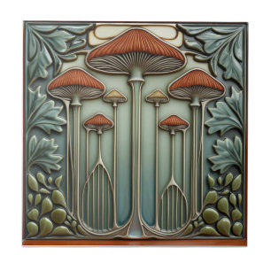 Harvest Crescendo Art Nouveau vintage mushroom Ceramic Tile