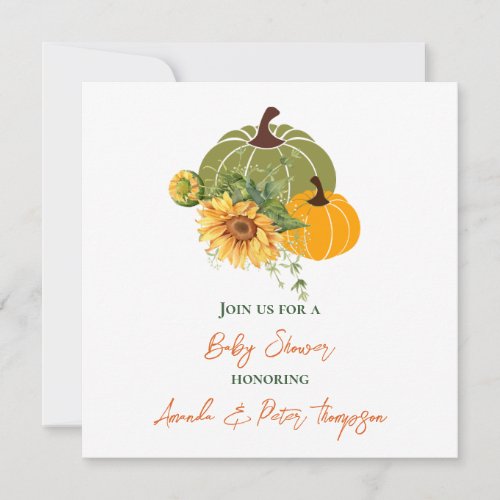 Harvest Cute Little Pumpkin Sunflowers Baby Shower Invitation